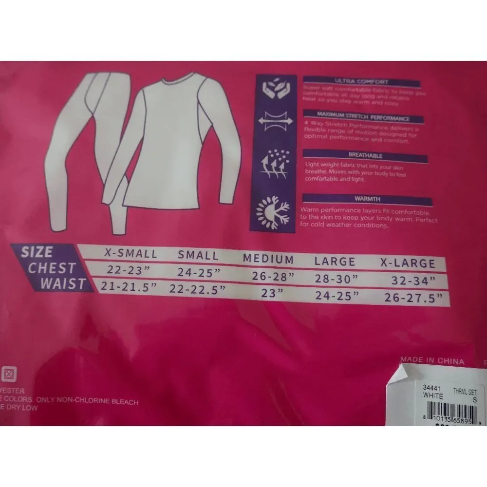 GO UNDER Girls 2PC Thermal Set WHITE Base Layer Ultra-Soft Size S 6/7